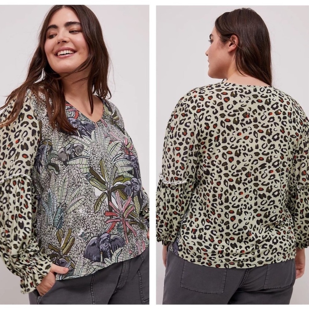 Anthropologie Blank London Sibley Tropical Elephant Print Top